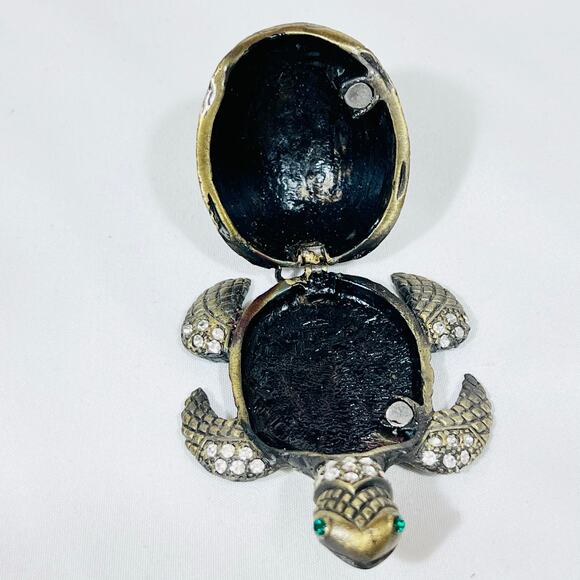 Turtle with Baby Turtle Shaped Ceramic Hinged Trinket Box Porcelain Crystals - Picture 8 of 10